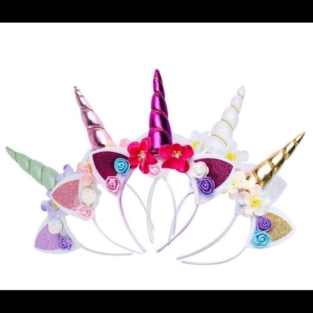🦄 GOLD Unicorn Horn Flower Headband Caticorn Hair - Picture 2 of 5